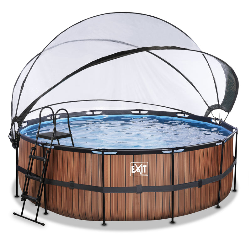 EXIT pool ø427x122cm med dome og sandfilterpumpe - Wood