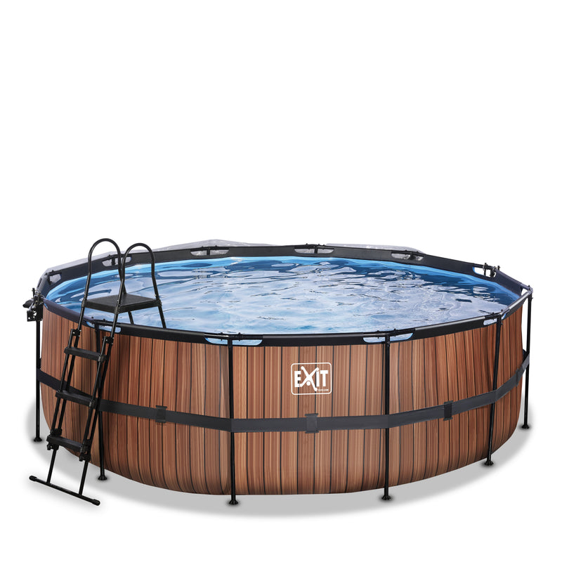 EXIT pool ø427x122cm med dome og sandfilterpumpe - Wood