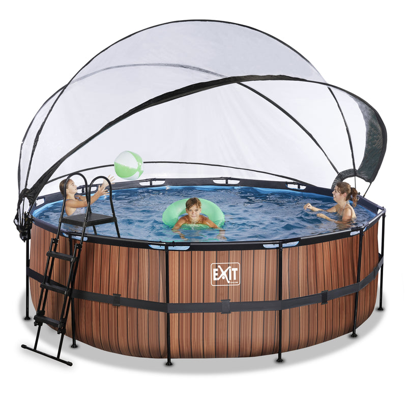 EXIT pool ø427x122cm med dome og sandfilterpumpe - Wood