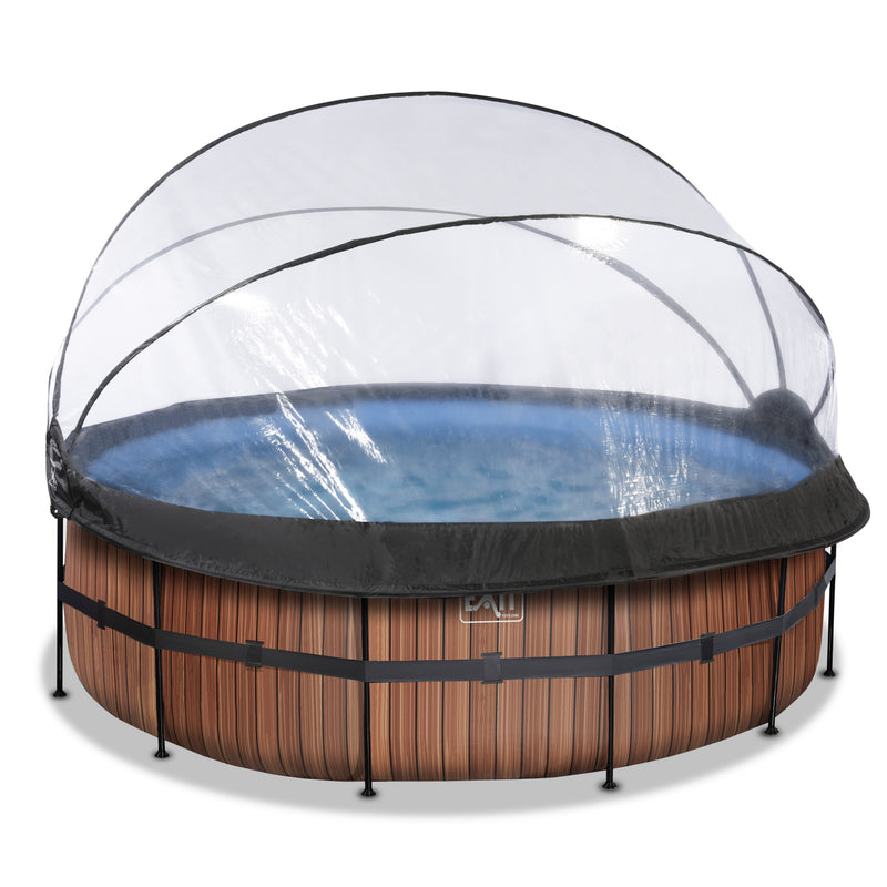 EXIT pool ø427x122cm med dome og sandfilterpumpe - Wood