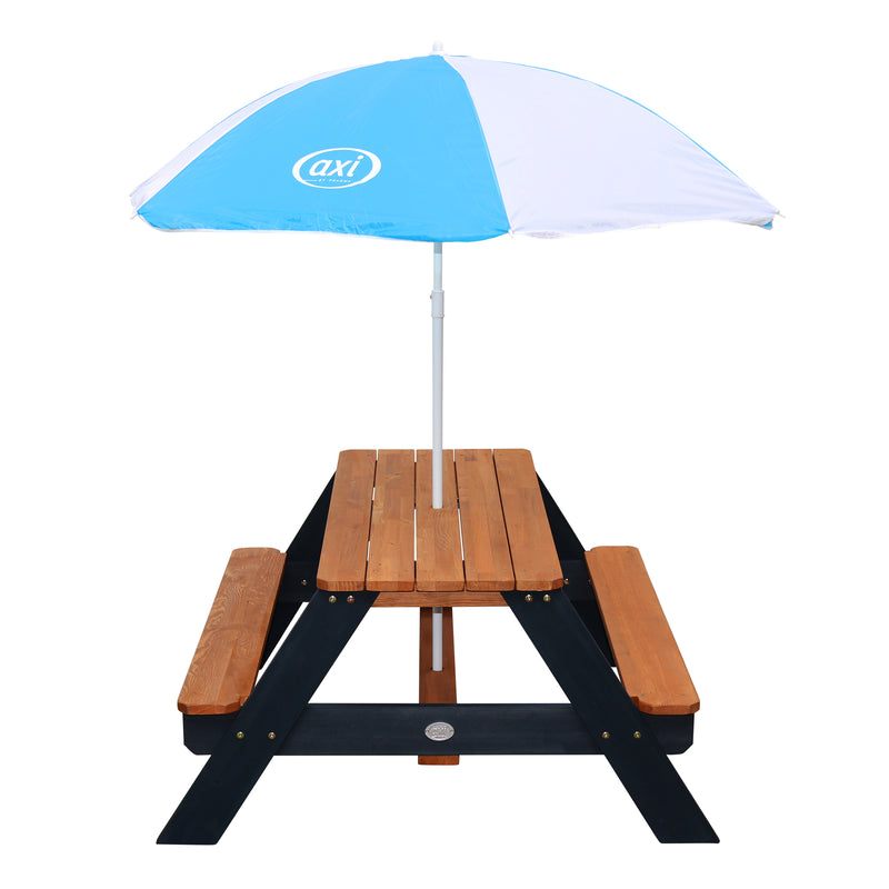 AXI Nick Picnicbord Antracit/Brun - Parasol Blå/Hvid