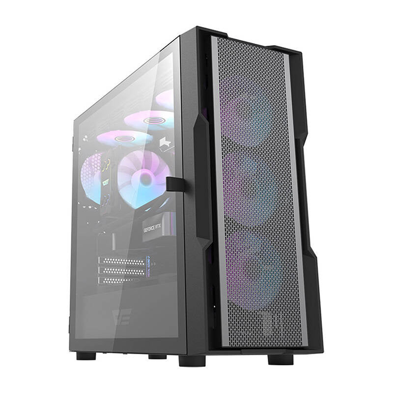 Darkflash DK431 Mesh computerkabinet (sort) + 4 ARGB-blæsere