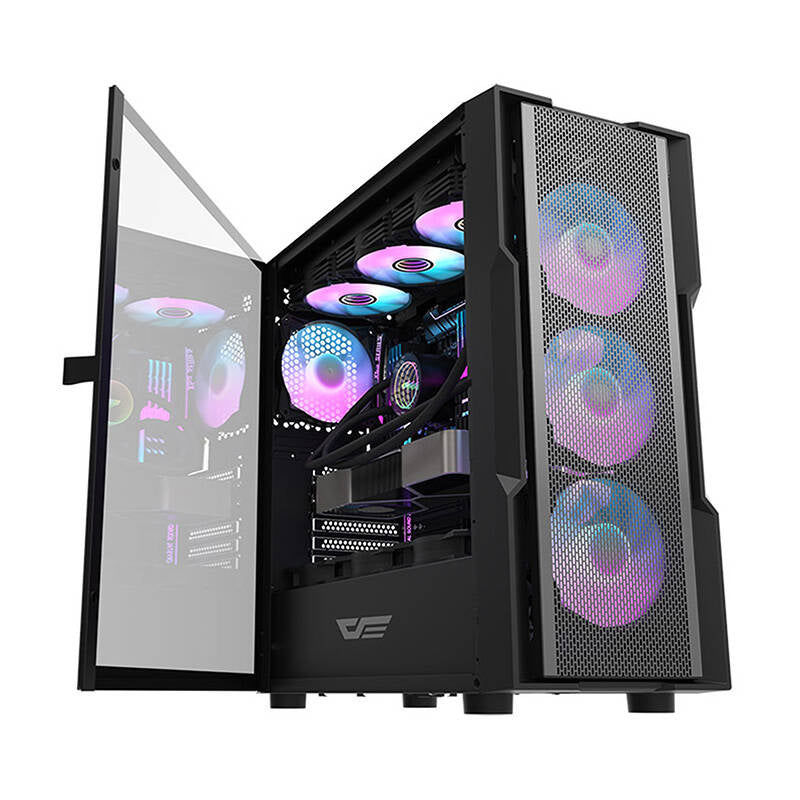 Darkflash DK431 Mesh computerkabinet (sort) + 4 ARGB-blæsere