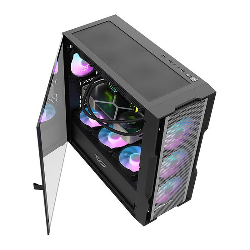 Darkflash DK431 Mesh computerkabinet (sort) + 4 ARGB-blæsere