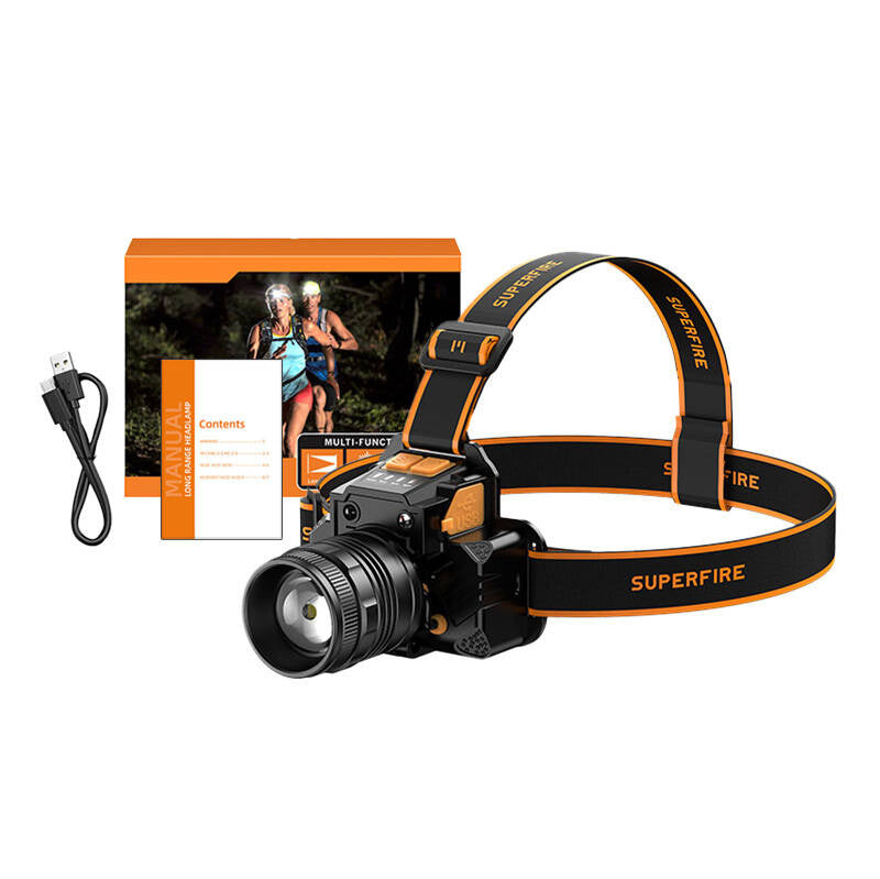 Superfire HL58 pandelampe, 350 lm, USB, 3 tilstande, 200m