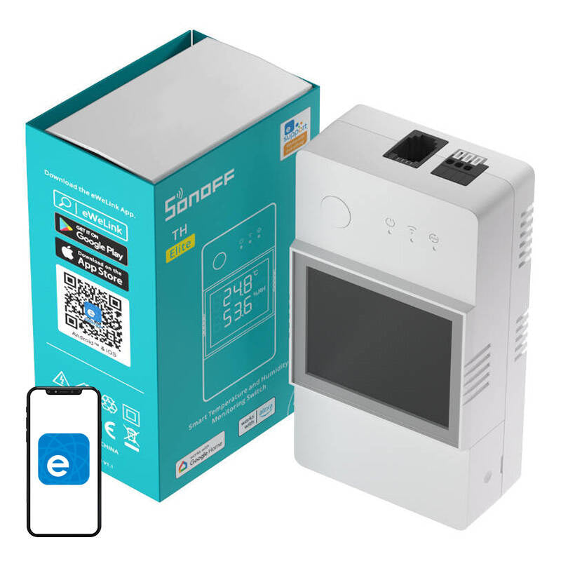 Sonoff THR320D TH Elite smart WiFi-kontakt med temperatur- og fugtovervågning