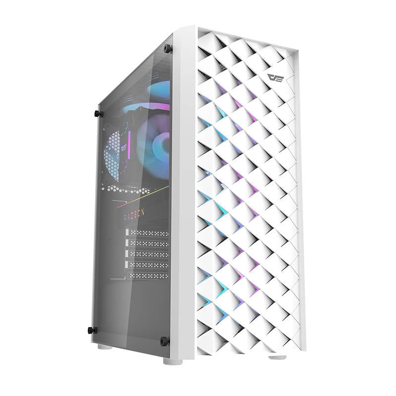 Darkflash DK351 computerkabinet (hvid) + 4 RGB-blæsere