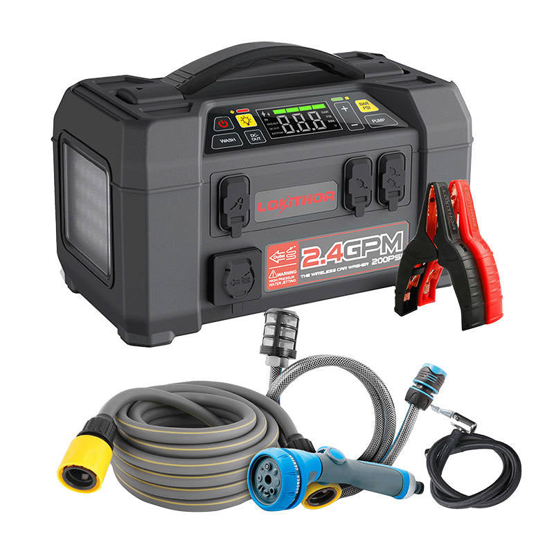 Lokithor AW401 5-i-1 starthjælp/booster 2500A + powerbank 20000mAh + kompressor + lygte + Power Wash
