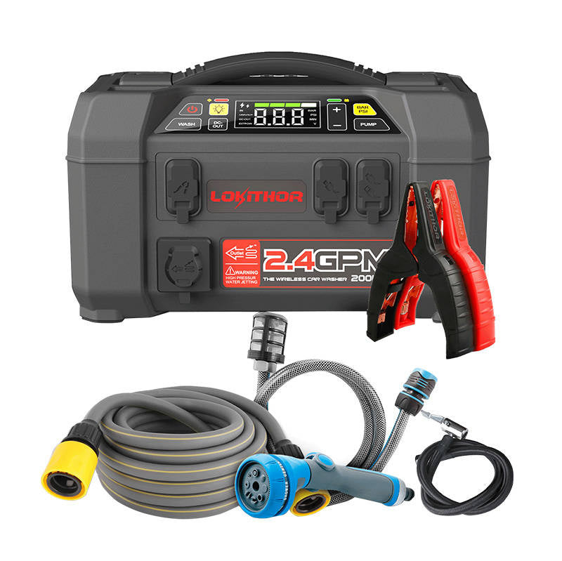 Lokithor AW401 5-i-1 starthjælp/booster 2500A + powerbank 20000mAh + kompressor + lygte + Power Wash