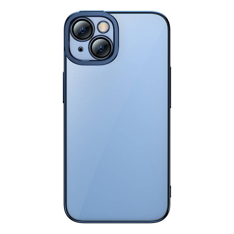 Baseus Glitter sæt med gennemsigtigt cover og hærdet glas til iPhone 14 Plus (blå)