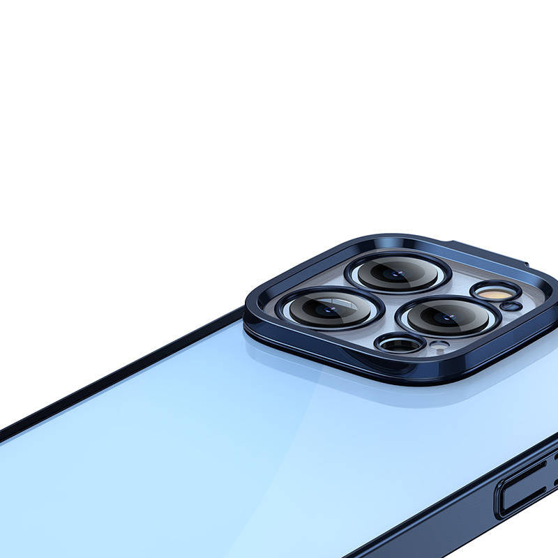 Baseus Glitter sæt med gennemsigtigt cover og hærdet glas til iPhone 14 Pro (blå)