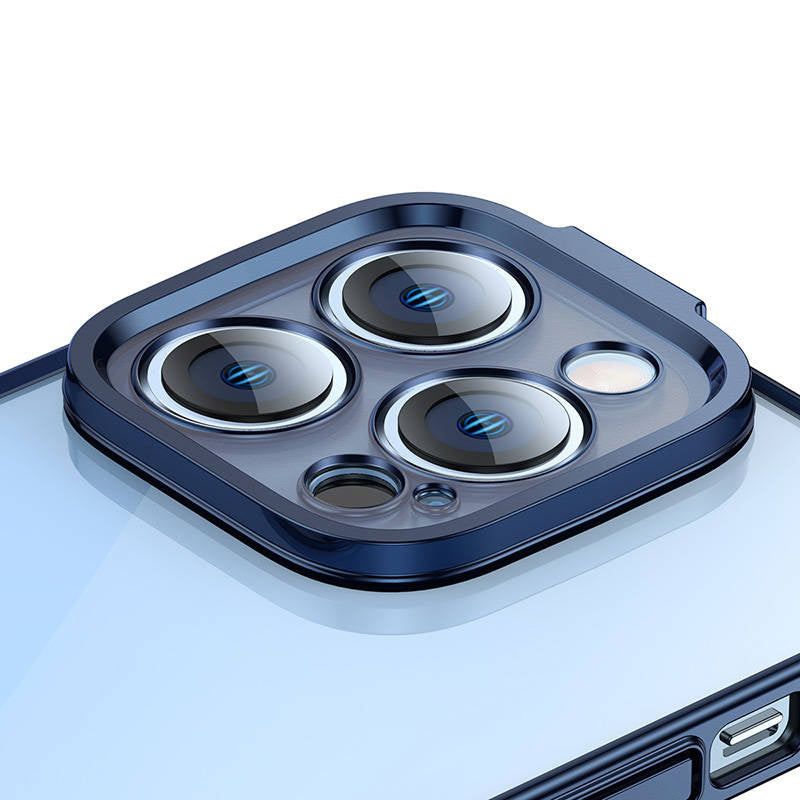 Baseus Glitter sæt med gennemsigtigt cover og hærdet glas til iPhone 14 Pro (blå)