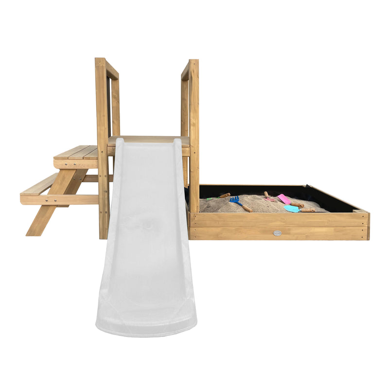 AXI Leah Mini Legetårn med Sandkasse, Picnicbord og Tavle – Hvid Rutsjebane