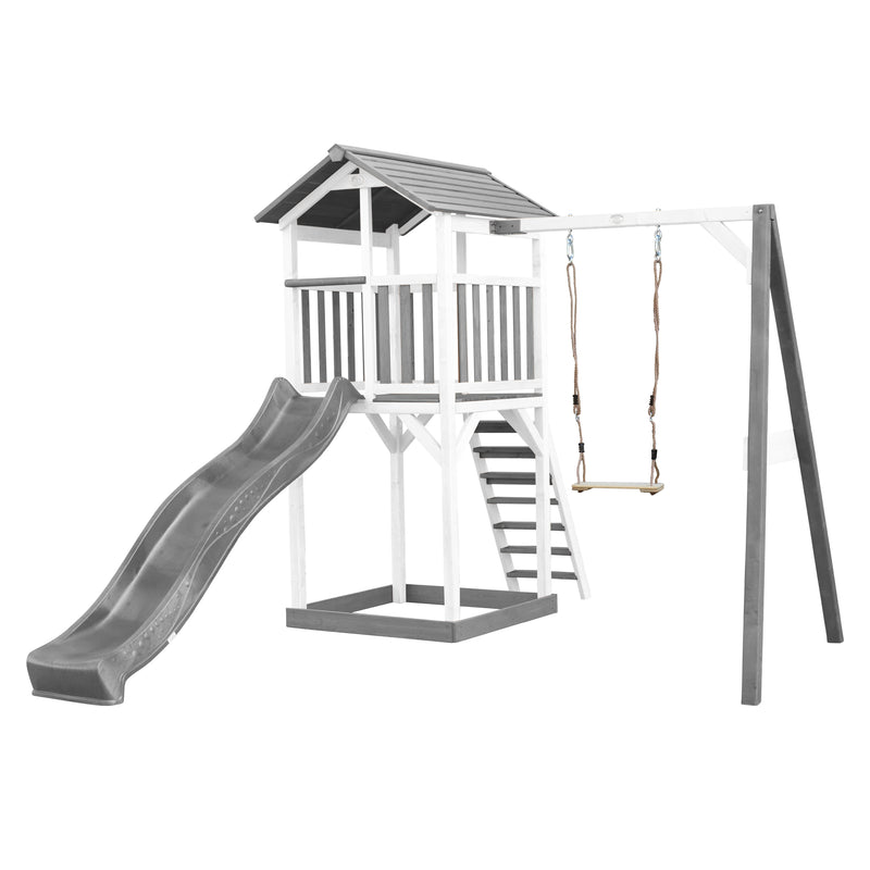 AXI Beach Tower Legetårn med Enkelt Gynge Grå/Hvid - Grå Rutsjebane