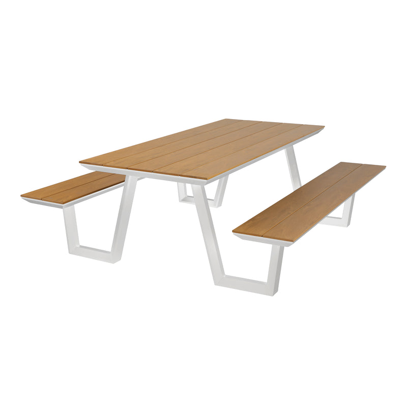 AXI Nori Picnicbord med 2 bænke - Hvid/Teak-look Polywood