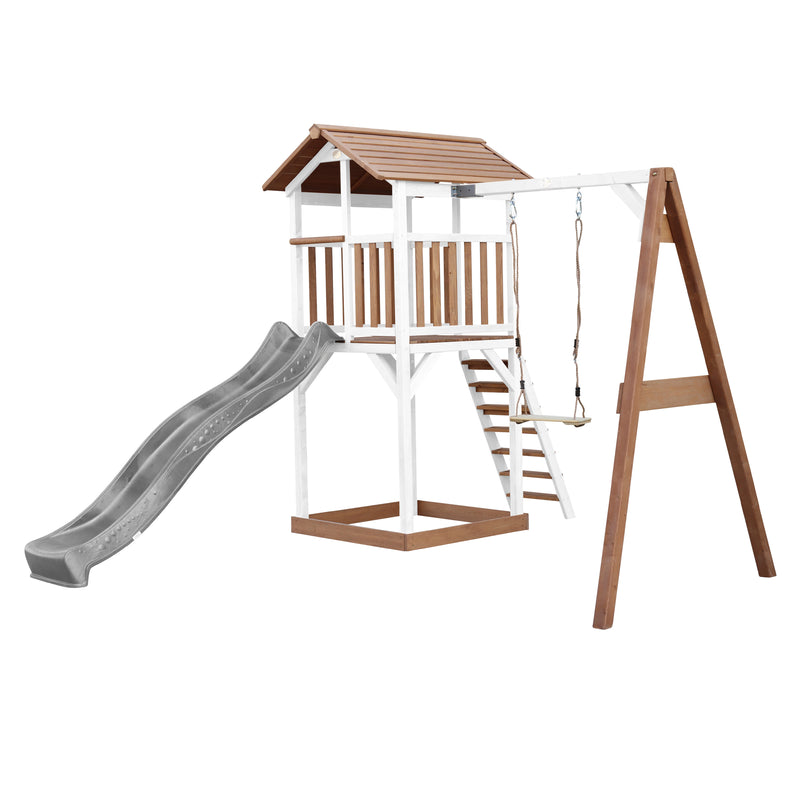 AXI Beach Tower Legetårn med Enkelt Gynge Brun/Hvid - Grå Rutsjebane