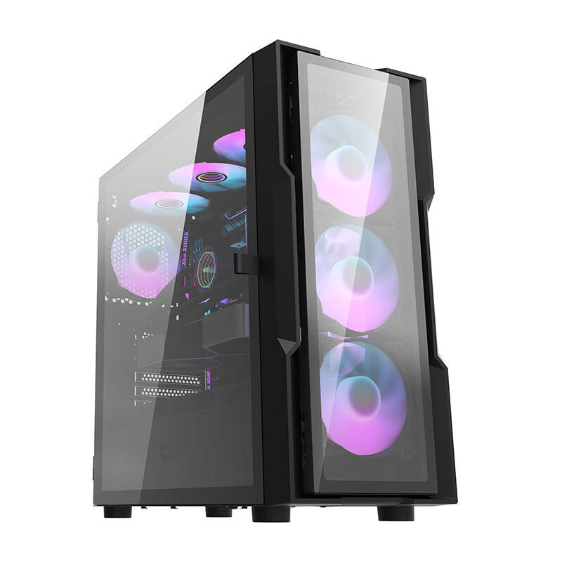 Darkflash DK431 Glass computerkabinet (sort) + 4 RGB-blæsere