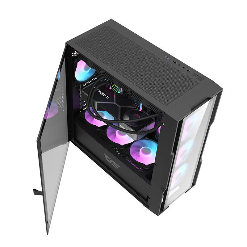 Darkflash DK431 Glass computerkabinet (sort) + 4 RGB-blæsere