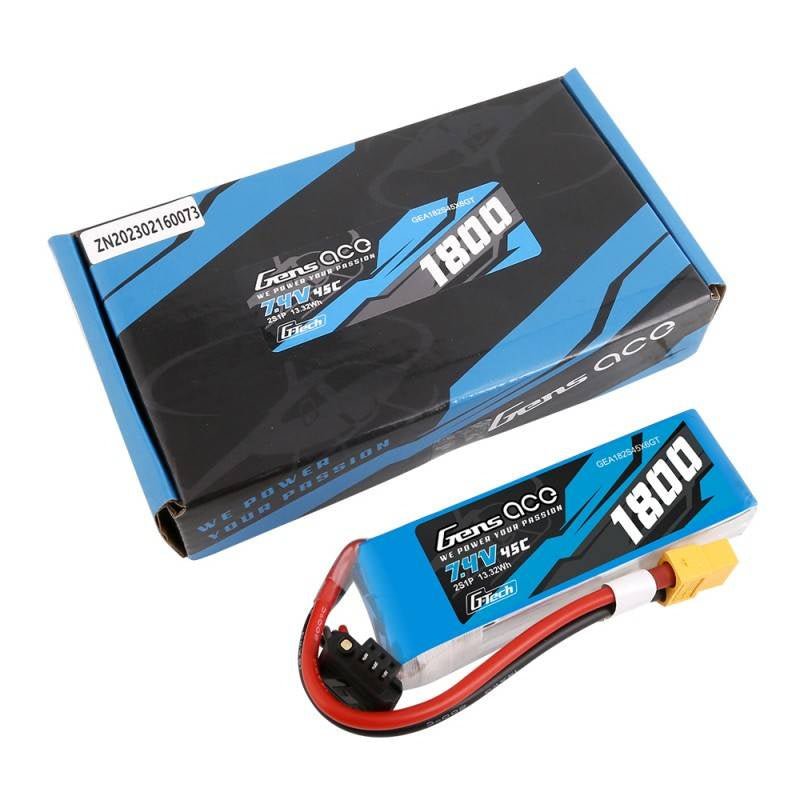 Gens Ace G-Tech LiPo-batteri 1800mAh 7.4V 45C 2S1P XT60