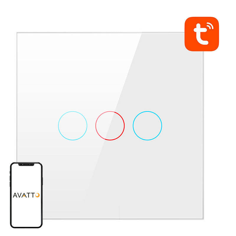 Avatto TS02-EU-W3 smart WiFi-lyskontakt 3-vejs TUYA (hvid)