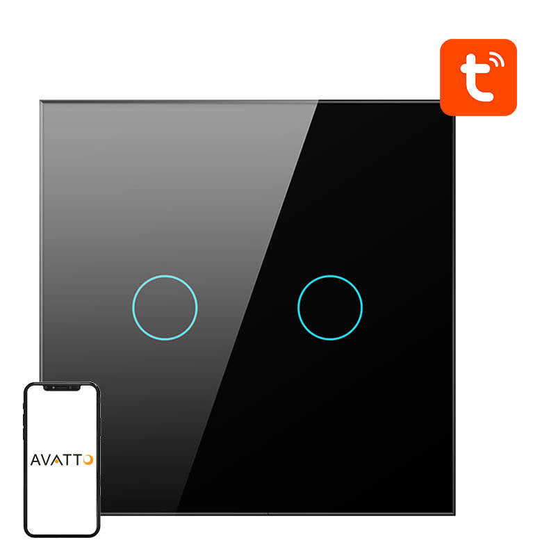 Avatto ZTS02-EU-B2 smart ZigBee-lyskontakt 2-vejs TUYA (sort)