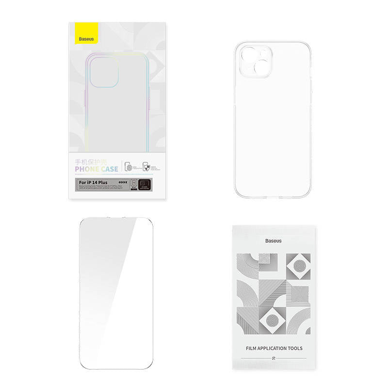 Baseus Corning sæt med gennemsigtigt cover og hærdet glas til iPhone 14 Plus