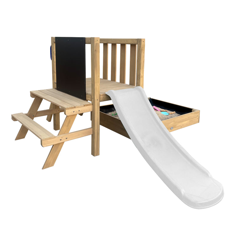 AXI Leah Mini Legetårn med Sandkasse, Picnicbord og Tavle – Hvid Rutsjebane