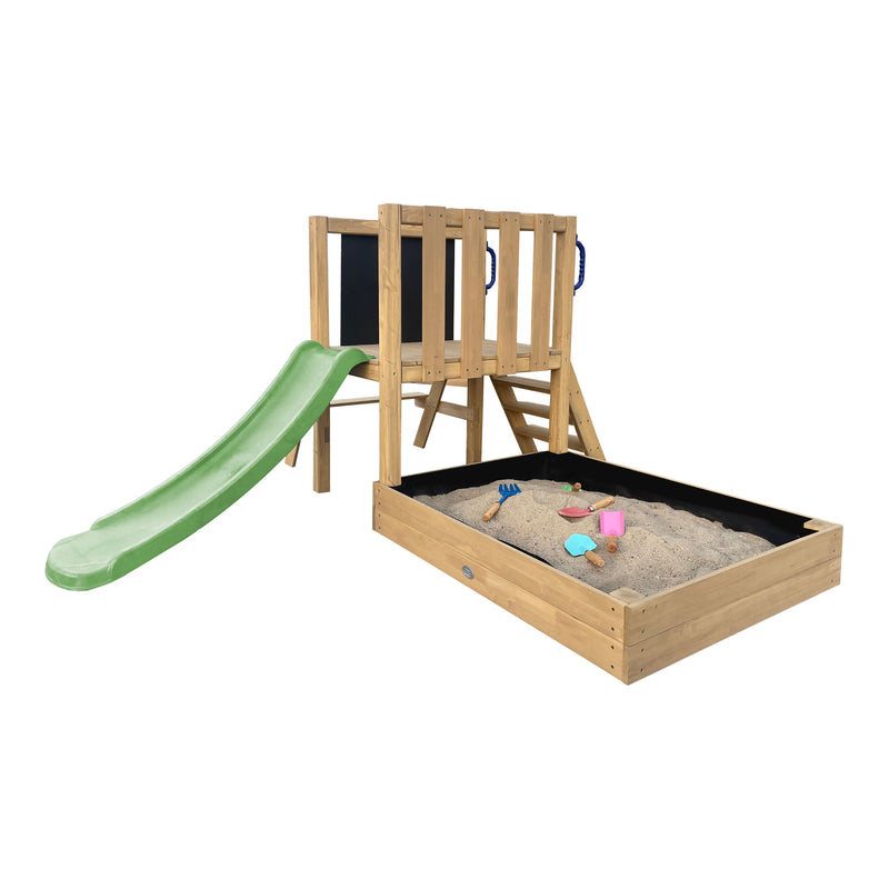 AXI Leah Mini Legetårn med Sandkasse, Picnicbord og Tavle – Limegrøn Rutsjebane