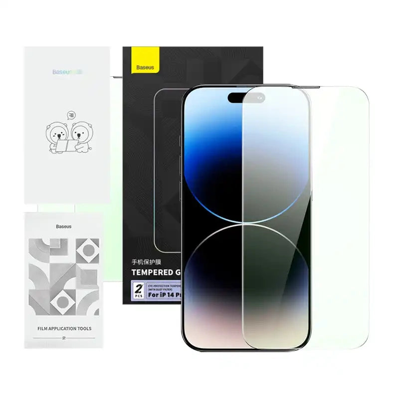 Baseus Crystal Series hærdet glas med øjenbeskyttelsesfilter til iPhone 14 PRO
