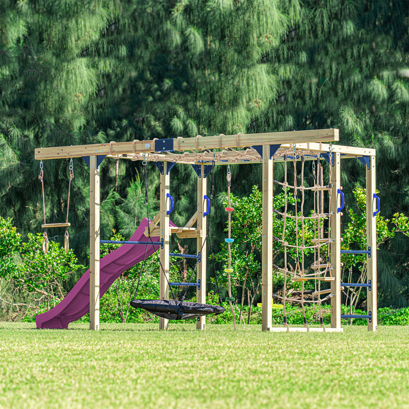 AXI Boris Legetårn med Gynger, Trapez, Klatrenet og Monkey Bars – Lilla Rutsjebane