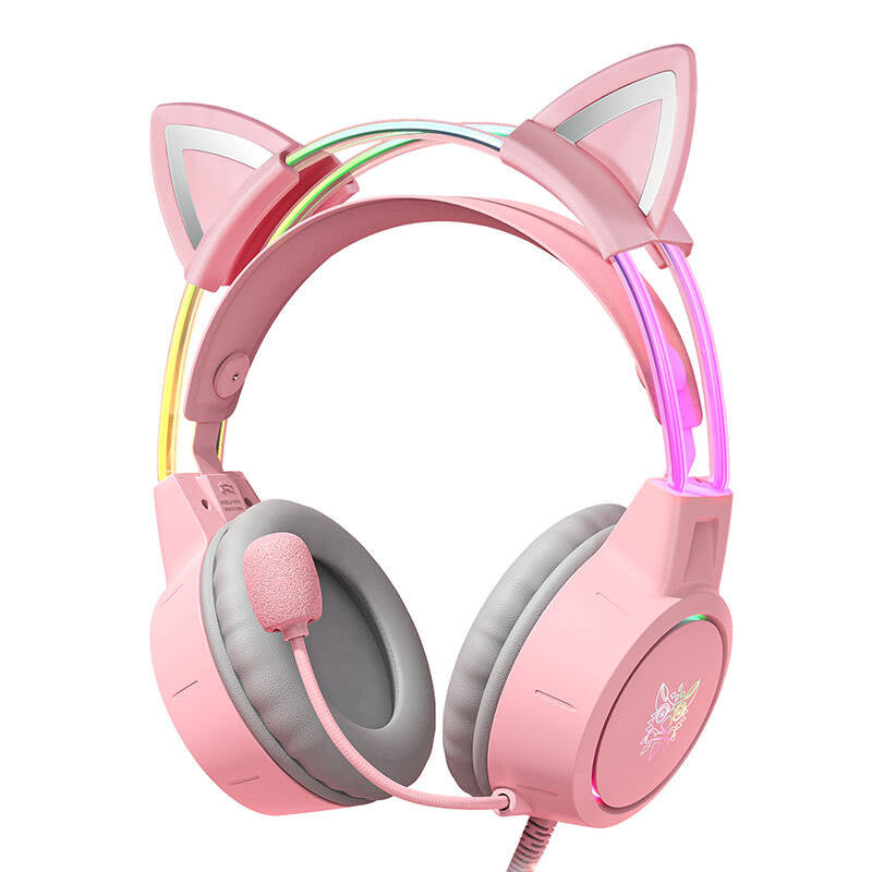 ONIKUMA X15Pro gaminghovedtelefoner lyserød/katteører