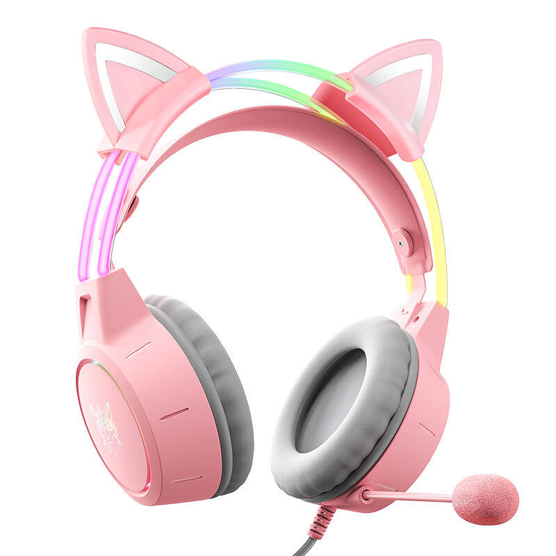 ONIKUMA X15Pro gaminghovedtelefoner lyserød/katteører