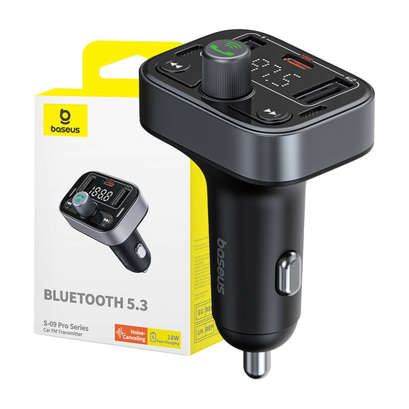 Baseus S-09 Pro FM-sender, Bluetooth (sort)