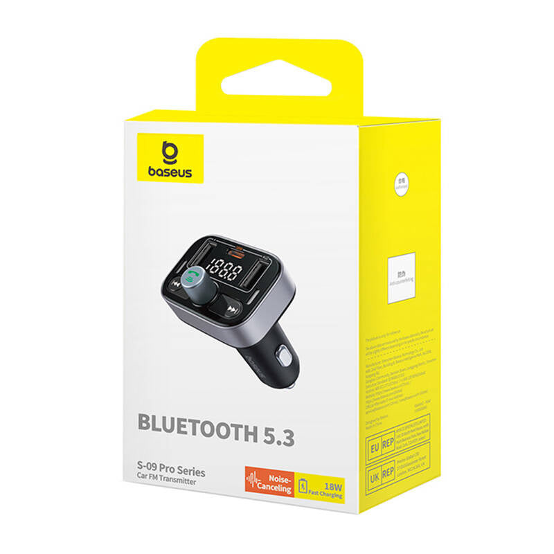 Baseus S-09 Pro FM-sender, Bluetooth (sort)