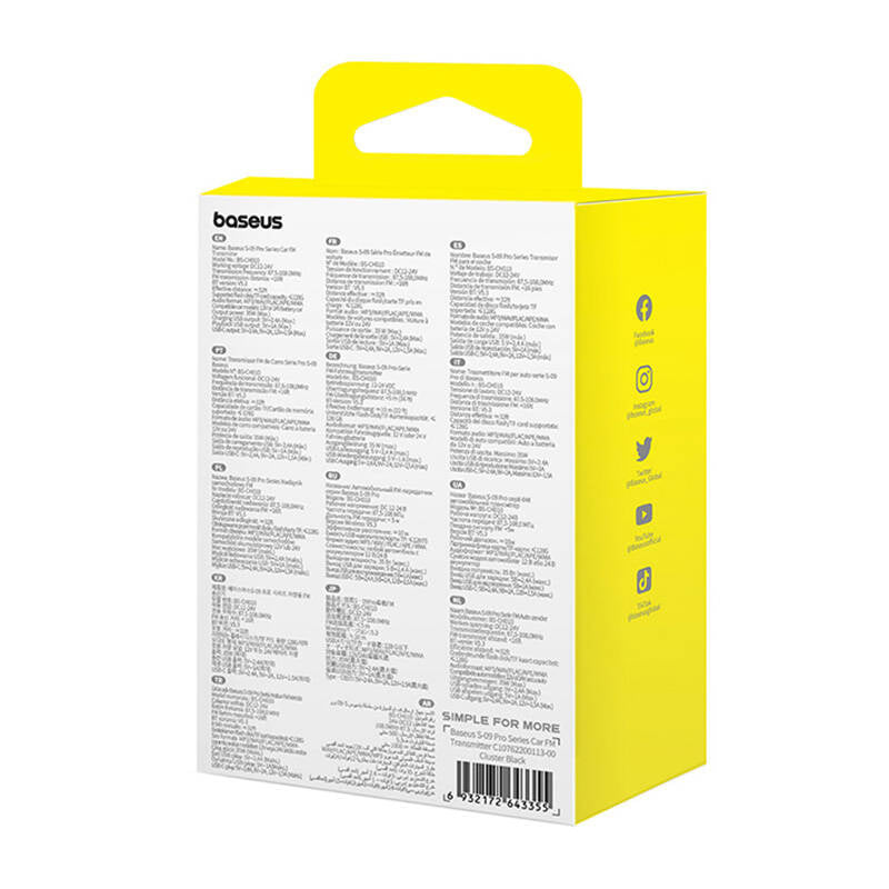 Baseus S-09 Pro FM-sender, Bluetooth (sort)