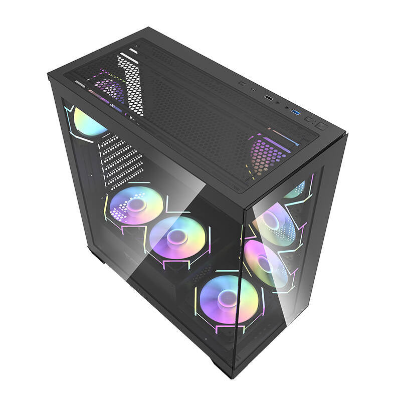 Darkflash DS900 computerkabinet (sort) + 7 ARGB-blæsere