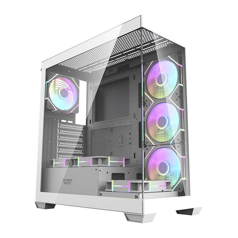 Darkflash DS900 computerkabinet (hvid) + 7 ARGB-blæsere