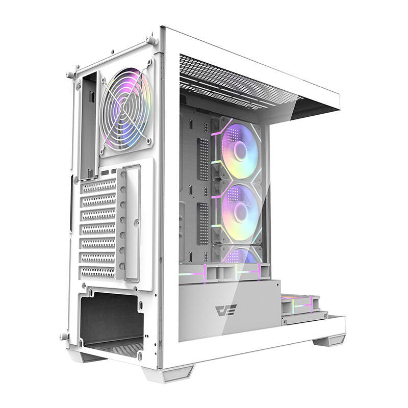 Darkflash DS900 computerkabinet (hvid) + 7 ARGB-blæsere