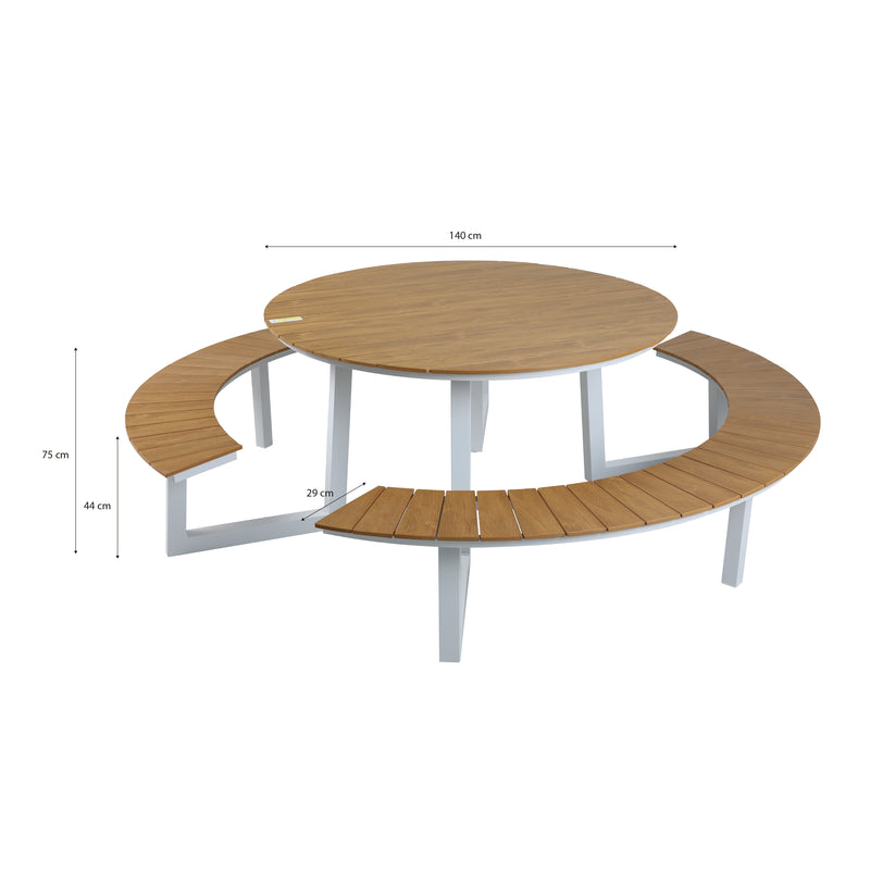 AXI Taco Picnicbord med 2 bænke Rundt - Hvid/Teak-look Polywood