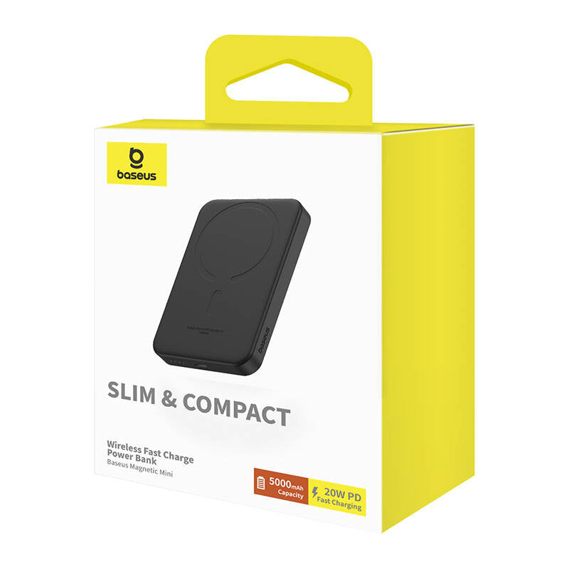 Baseus magnetisk mini-powerbank 5000 mAh, USB-C 20 W (sort)