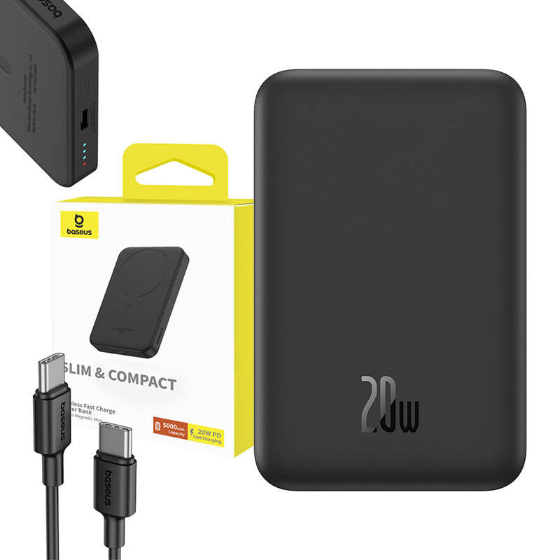 Baseus magnetisk mini-powerbank 5000 mAh, USB-C 20 W (sort)