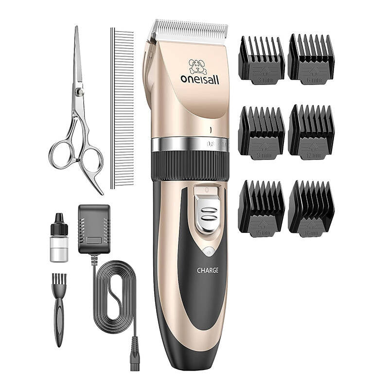 Oneisall P2 trimmer/klippemaskine til kæledyr + saks + kam (guld)