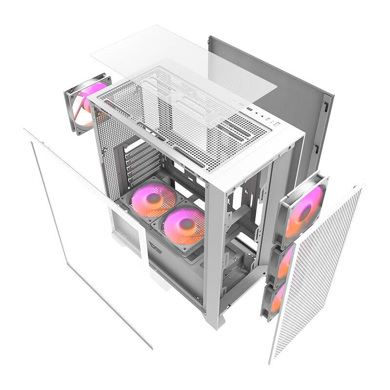 Darkflash DRX70 MESH computerkabinet (hvid) + 4 RGB-blæsere
