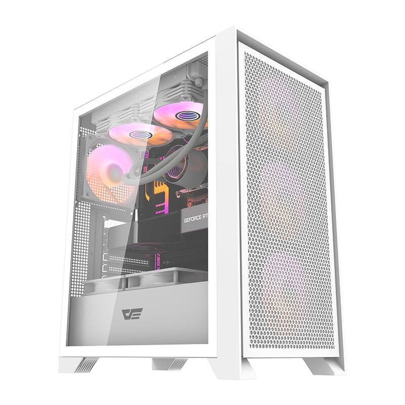 Darkflash DRX70 MESH computerkabinet (hvid) + 4 RGB-blæsere