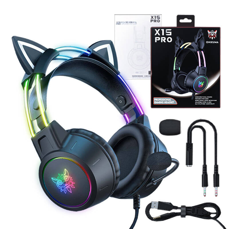 ONIKUMA X15 PRO gamingheadset Cat (sort)