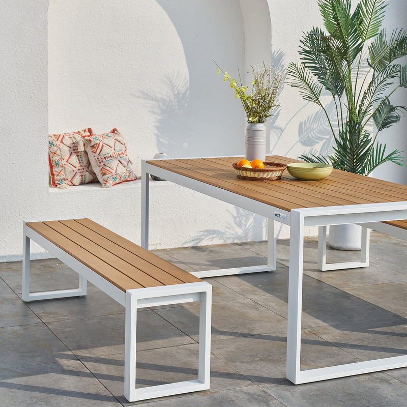 AXI Tony Havesæt med 2 bænke - Hvid/teak-look Polywood