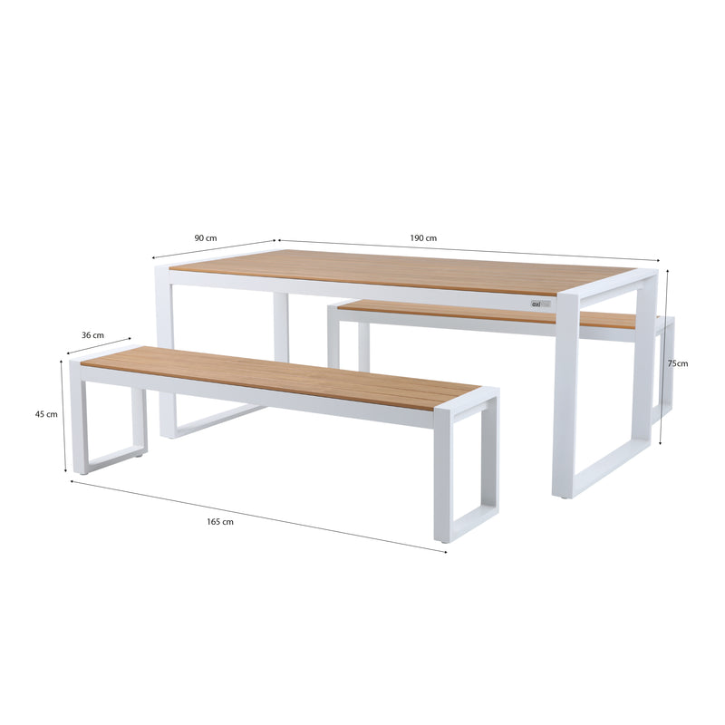 AXI Tony Havesæt med 2 bænke - Hvid/teak-look Polywood