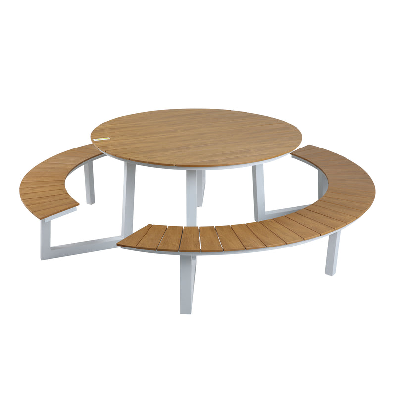 AXI Taco Picnicbord med 2 bænke Rundt - Hvid/Teak-look Polywood