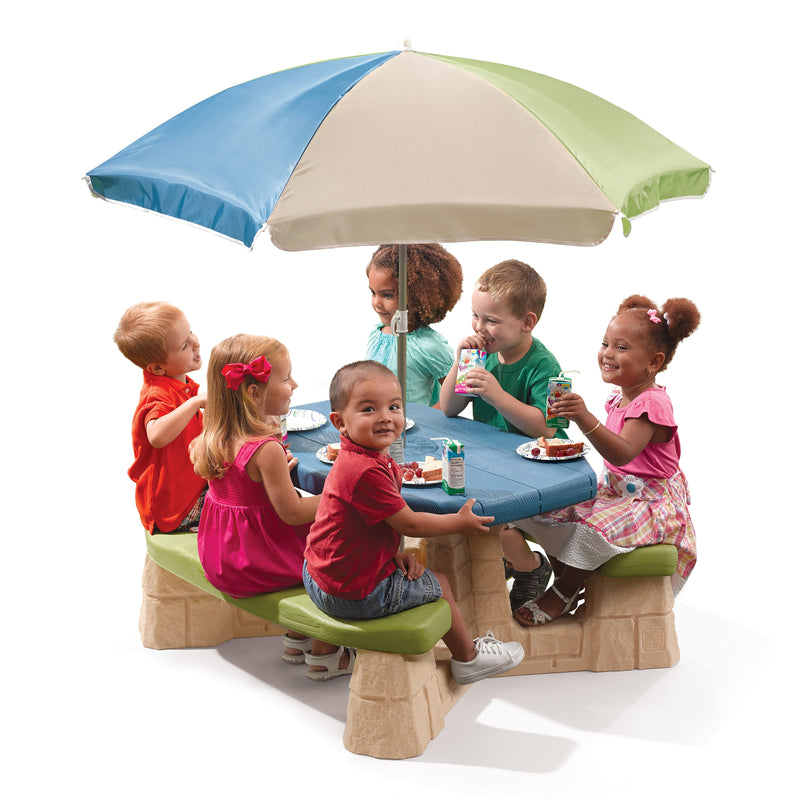 Step2 Naturally Playful picnicbord med parasol Grøn/Blå