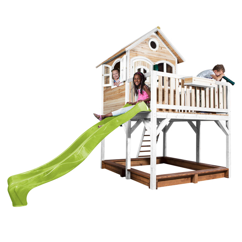 AXI Liam Legehus Brun/Hvid - Limegrøn Rutsjebane